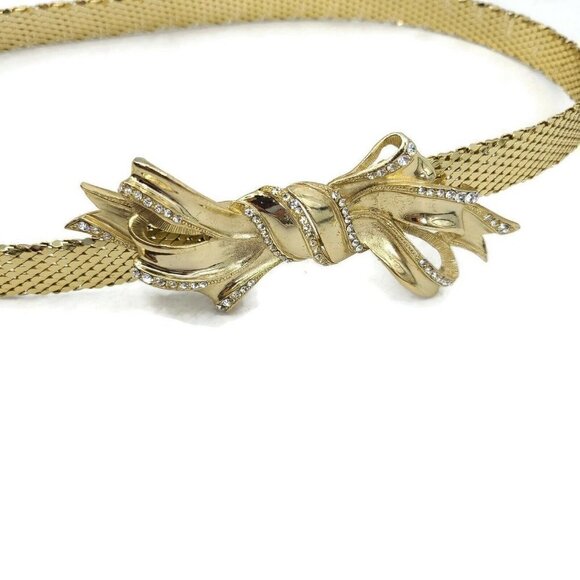 Vintage Whiting and Davis Gold Belt Womens 24" Bow Clasp Rhinestones - Picture 7 of 7